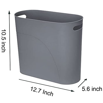 ROYFACC Small Trash Can Plastic Bathroom Wastebasket 3.2 Gallon Slim Garbage Container Bin with Handle for Home Kitchen Bathroom Bedroom Office, 2 Pack (Grey) - color: Grey