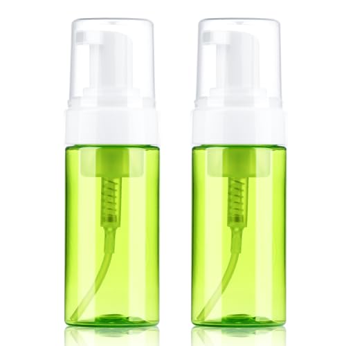 Foam Pump Bottle 4oz 2 Pack Small Plastic Refillable Foaming Bottles | Empty Leak Proof Foaming Soap Dispenser for Shampoo, Hand Soap, Body Wash, Face Wash (120ml) - color: Green