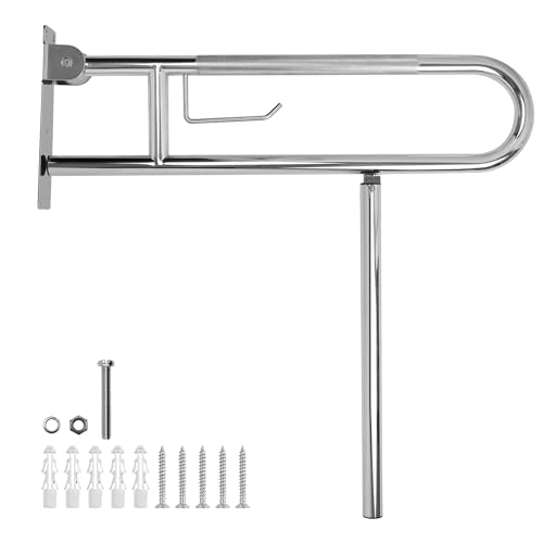 Handicap Grab Bar,29.5 Inch Stainless Steel 1.25" Diameter Toilet Safety Rails for Bathroom with Paper Holder, Anti-Slip Flip-Up Support Rail for Seniors Elderly - size: 29.5 Inch