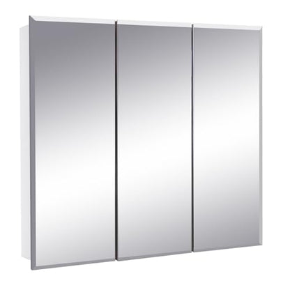 Design House Cyprus Bathroom Medicine Cabinet with Mirror, 25 Inch Recessed or Surface Mount Cabinet, 3 Frameless Mirrored Doors, 2 Shelves, White, Pre-Assembled, 597484 | Adjustable Shelves, Wall Mount, Contemporary/Modern, Wood, Bath, 597484 - size: 25