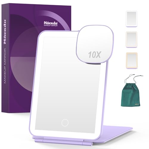 Mocado Travel Makeup Mirror with Light, 1x/10x Magnifying Mirror with Light | Magnetic 10x Magnifying, 3 Colors Light, 0-100% Brightness Adjustable, 2000mAh Rechargeable, Memory Function - color: A-violet