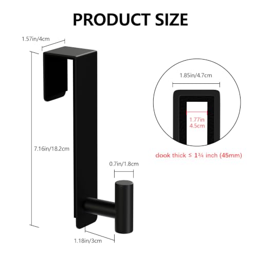 WUIVIUT T-Shaped Over Door Hooks - Fits Wooden & Metal Doors Less Than 1.77" Wide,Door Hanger for Office,Bedroom Heavy-Duty Stainless Steel Doors(T Shape 2 Pack, Fits 1-3/4'' Thick) - size: T Shape 2 Pack, Black
