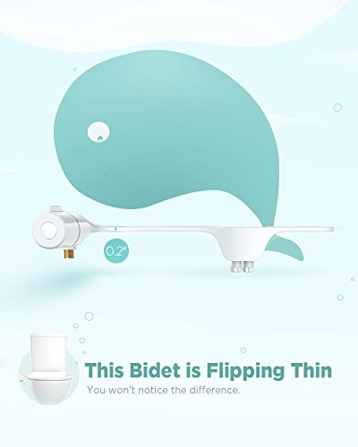 Ciays Bidet Attachment for Toilet Ultra-Slim Bidet Sprayer with Pressure Controls Non-Electric Dual Nozzles for Feminine/Posterior Wash, Bamboo/White Standard