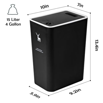 XPIY Trash Can with Lid, 2 Pack 4 Gallons/15 Liters Garbage Can | Small plastic waste basket with press top, dog proof design for bathroom|kitchen|bedroom|office use. (BlackWhite) - color: BlackWhite
