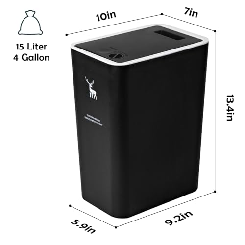XPIY Trash Can with Lid, 2 Pack 4 Gallons/15 Liters Garbage Can | Small plastic waste basket with press top, dog proof design for bathroom|kitchen|bedroom|office use. (Black) - color: BlackBlack