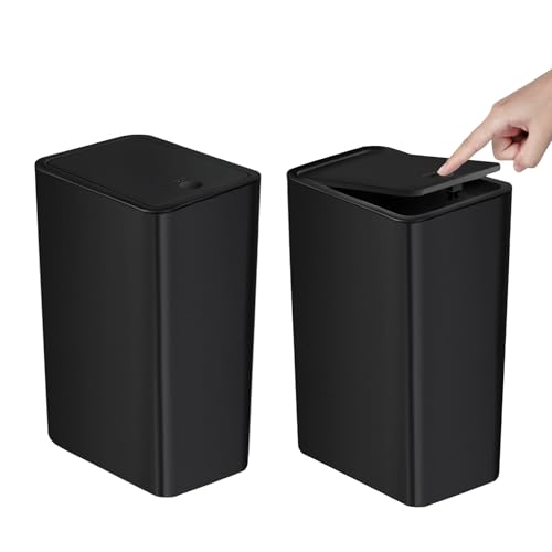 TIPGO Bathroom Trash Can with Lid, 10 Liter/ 2.6 Gallon Slim Garbage Can, Small Trash Bin Waste Basket with Pop-Up Lid for Kitchen, Bedroom, Living Room, Office (2 Pack, Black) - color: Black, size: 2 Pack