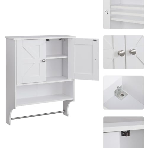 Gecheer Over-the-Toilet Storage Cabinet with 2 Doors and Adjustable Shelves, Farmhouse Style White Bathroom Cabinet, 21.65 x 7.1 x 27.6 Inches