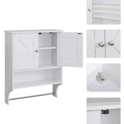 Gecheer Over-the-Toilet Storage Cabinet with 2 Doors and Adjustable Shelves, Farmhouse Style White Bathroom Cabinet, 21.65 x 7.1 x 27.6 Inches