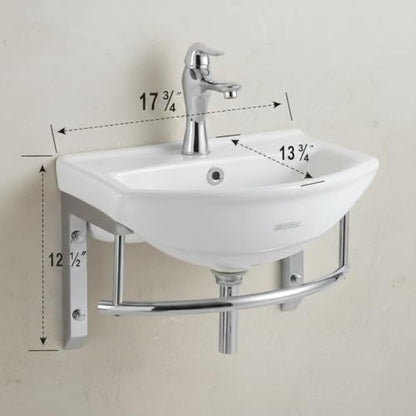 Renovators Supply Manufacturing Ridge 17 3/4 Inch Small Wall Mount Bathroom Sink Combo Grade A Vitreous China Solid Brass Faucet, Pop Up Drain & Stainless Steel Towel Bar in Chrome Finish, Overflow - color: Chroem