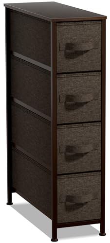 Sorbus Narrow Dresser with 4 Drawers - Vertical Slim Storage Chest of Drawers with Steel Frame, Wood Top & Easy Pull Fabric Bins for Small Spaces, Closets, Bedroom, Bathroom & Laundry (Brown) - color: Brown, style: 4 Drawer