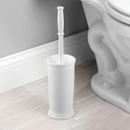 InterDesign Kent Plastic Toilet Bowl Brush Set, Classic Design Slim Compact Bowl Brush and Holder for Bathroom - Sturdy, Deep Cleaning, 4.25" x 4.25" x 16", White - color: White