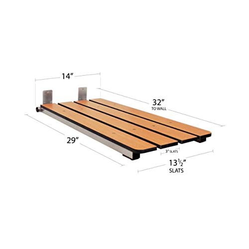 Seachrome Hermosa 32" x 13.5" Back Wall-Mount Folding Teak Tub Seat with 3" Slats - color: Phenolic Teak