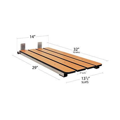 Seachrome Hermosa 32" x 13.5" Back Wall-Mount Folding Teak Tub Seat with 3" Slats - color: Phenolic Teak
