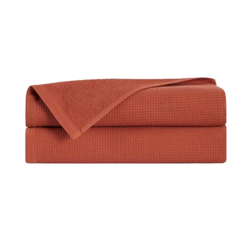 100% Turkish Cotton Dual-Sided Waffle and Terry Towel Set - Ultra Absorbent, Soft & Quick Dry - Bath Towels, Hand Towels & Washcloths (Terra, 2-Piece Bath Towel Set) - color: Terra, size: 2-Piece Bath Towel Set