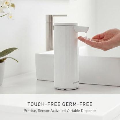 simplehuman Liquid Sensor Pump, 9 oz Automatic Soap Dispenser for Kitchen and Bathroom, Touchless Motion Sensor, Variable Dispense, Rechargeable, No-Drip Spout, High-Grade White Steel - color: White, style: 9 Oz.
