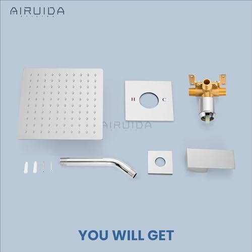 Airuida Shower Faucet Set,8 Inch Shower Valve Kit,Chrome Polish | Male Threads,Rough-in Valve Shower Trim Kit,Single Handle Control Shower Set - color: Chrome Polish, size: 8 Inch