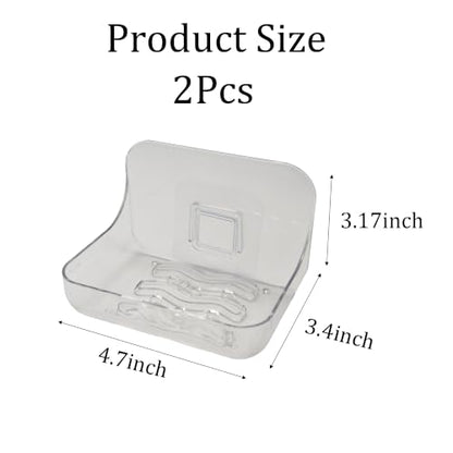2Pcs Clear Acrylic Soap Dish, Self Draining Soap Holder for Shower, Wall Mounted No Drilling Adhesive Soap Saver Tray for Bathroom, Kitchen Sink, Tub Organizer - color: Clear