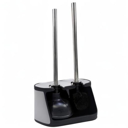 Casaphoria Stainless Steel Toilet Bowl Brush with Holder and Plunger Set, Freestanding Canister for Bathroom, 2 in 1 Hideaway Holder Heavy Duty Unclogger Plunger - style: Deluxe Long_handle
