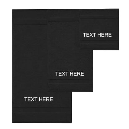 Chakir Turkish Linens Personalized 3 Piece Towel Set, 100% Cotton Luxury Turkish Towels for Bathroom, Soft Absorbent Towel Set with Bath Towel Hand Towel and Washcloth, Black - color: Black