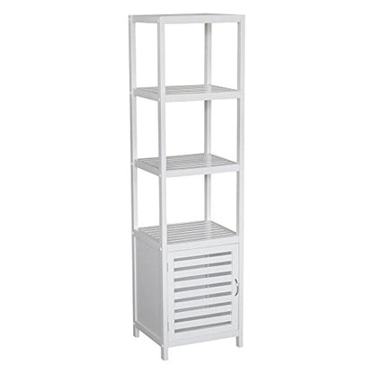 Gallerie Décor Natural Spa Bamboo 5 Shelf Tower/Cabinet, One Size, White