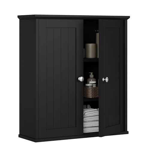 Bathroom Wall Cabinet, Bathroom Cabinet Wall Mount, Over Toilet Space Saver Storage Cabinet, Wood Medicine Cabinets, Black - color: Black