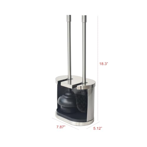 Metal Toilet Bowl Brush and Plunger Set, Brushed Nickel Finish, 2-in-1 Caddy, Open-Back Design, Plastic and Metal Construction