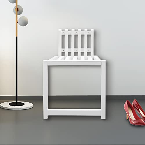 Wall Mounted Folding Chair, 330lbs Ultra Strong Solid Wood Foldable Stool with White Finish, 3cm Slim Space Saving Design for Entryway, Bathroom, Shower, Balcony & Hallway