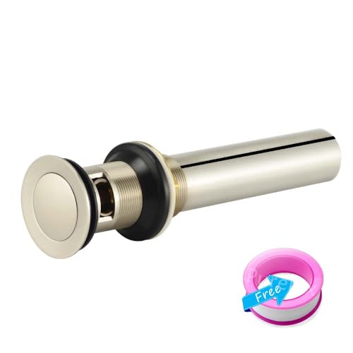 Purelux Bathroom Sink Drain Stopper Faucet Vanity Sink Pop Up Drain Assembly with Overflow, Brushed Nickel Finish - color: Brushed Nickel, style: With Overflow