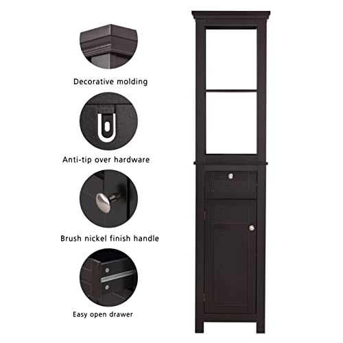 Spirich Slim Bathroom Storage Cabinet, Tall Narrow Cabinet with Door and Shelves, Freestanding Linen Tower (Espresso) - color: Espresso