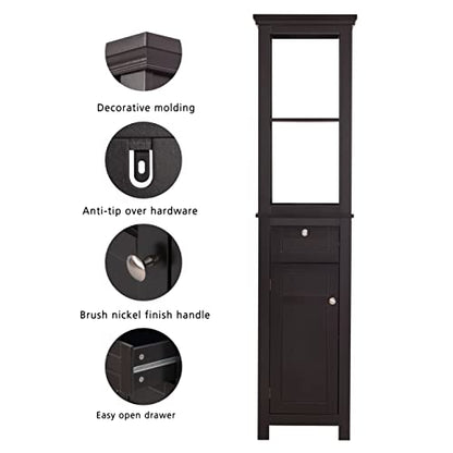 Spirich Slim Bathroom Storage Cabinet, Tall Narrow Cabinet with Door and Shelves, Freestanding Linen Tower (Espresso) - color: Espresso