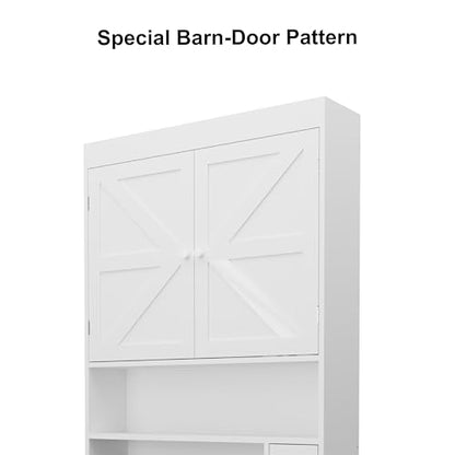 Gecheer Over-The-Toilet Storage Cabinet, 2 Door Bathroom Shelf with Open Display, Farmhouse Style MDF and Particle Board Organizer for Small Bathrooms, Laundry Rooms