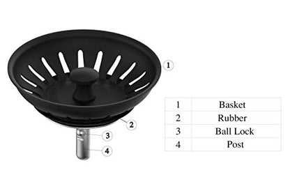 KANARY Stainless Steel Sink Strainer with Rubber Stopper(Single, Matte Black) - color: Matte Black, size: Twin
