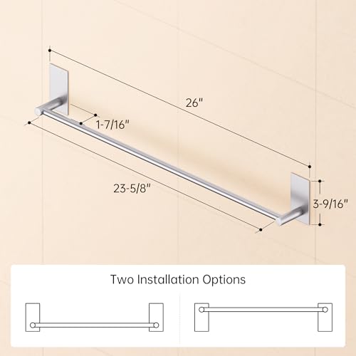 KES Self Adhesive Bathroom Towel Bar, No Drill Towel Bar 24-Inch for Bathroom Towel Hangers Stick on Sticky Towel Holder SUS304 Stainless Steel Rustproof Brushed Finish, A7000S60B-2 - color: Grey (Brushed Finish), size: 23.6-Inch