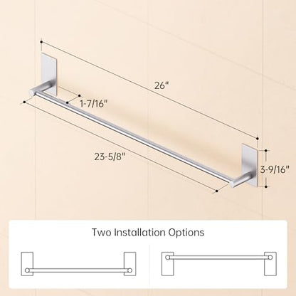 KES Self Adhesive Bathroom Towel Bar, No Drill Towel Bar 24-Inch for Bathroom Towel Hangers Stick on Sticky Towel Holder SUS304 Stainless Steel Rustproof Brushed Finish, A7000S60B-2 - color: Grey (Brushed Finish), size: 23.6-Inch