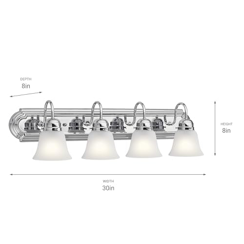 Kichler 30" 4-Light Vanity Bath Light in Chrome, Modern Bathroom Light with Clear Satin Etched Glass, ("30" W x 8" H), 5338CHS - color: Chrome, size: 30"