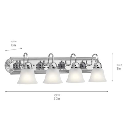Kichler 30" 4-Light Vanity Bath Light in Chrome, Modern Bathroom Light with Clear Satin Etched Glass, ("30" W x 8" H), 5338CHS - color: Chrome, size: 30"