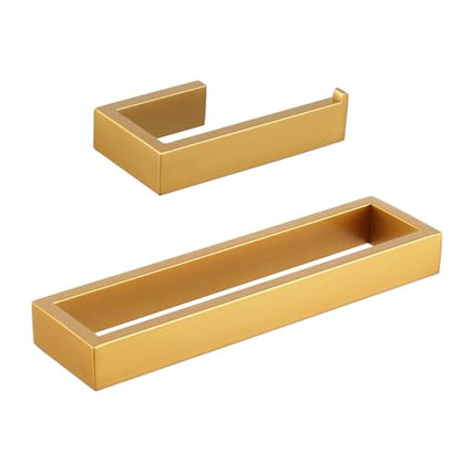 GERZWY Bathroom 2-Piece Accessory Set Gold Stainless Steel Toilet Paper Holder Towel Ring Wall Mount - color: Champagne Gold