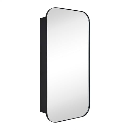 TEHOME Black Rectangle Long Bathroom Medicine Cabinet with Mirror Matt Black Recessed and Surface Mount Stainless Steel Metal Framed Rounded Rectangular Bathroom Cabinet with Mirror 20x40'' - size: 20 x 40''