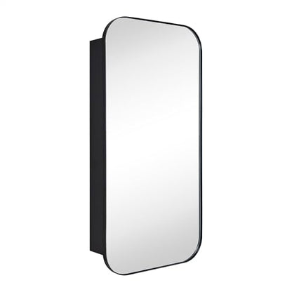 TEHOME Black Rectangle Long Bathroom Medicine Cabinet with Mirror Matt Black Recessed and Surface Mount Stainless Steel Metal Framed Rounded Rectangular Bathroom Cabinet with Mirror 20x40'' - size: 20 x 40''