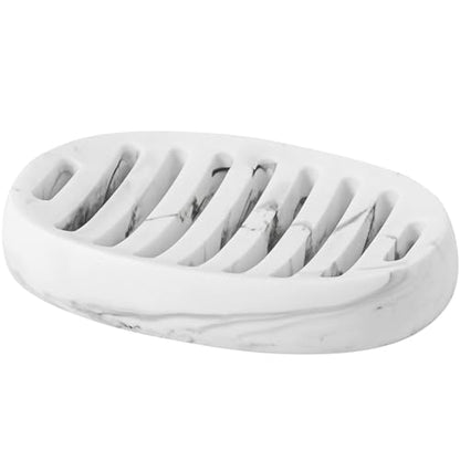 Soap Dish, Bar Soap Holders, Oval White Marble Look | Modern, Minimalist, Simple, Self Draining, Soap Saver Spone Holder Tray, for Shower Bathroom Countertop Kitchen Sink Bathtub - color: Marble White