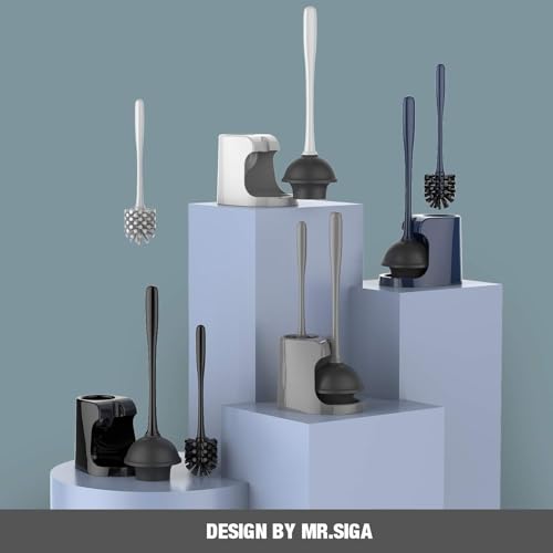 MR.SIGA Toilet Plunger and Brush Combo for Toilet Cleaning, Gray, 2 Set | Heavy duty toilet brush and plunger set, toilet bowl brush and plunger with holder - color: Gray, size: 6.2*8.2*18.1 in