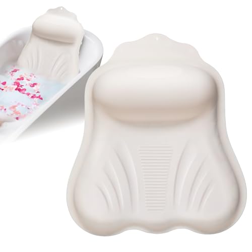 Luxury Silicone Bath Pillow for Tub, New Cloud-Soft 4D Air-Cushion Bathtub Pillow for Head and Neck & Back Support, Strong Suction Cups, Waterproof Quick-Dry Bathtub Headrest (White) - color: White