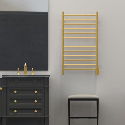 Amba Radiant Large Hardwired Straight 12 Bar Towel Warmer in Satin Brass - color: Satin Brass