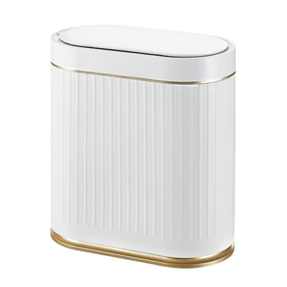 SYNCVIBE Bathroom Trash Can with Lid, 2 Gallon, Motion Sensor | Automatic Garbage Can, 7.5 Liter Smart Trash Bin, Narrow Plastic Wastebasket for Bedroom, Office and Living Room - color: Golden