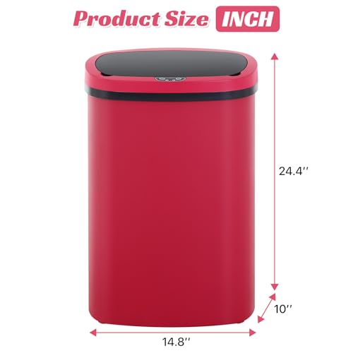 13 Gallon Kitchen Trash Can with Lid - 50L Sensor Automatic Garbage Bin for Kitchen, Office, Bedroom, Living Room - Touchless Wastebasket, Odor-Control, Beautiful Design (Red) - color: Red, style: 1 pack