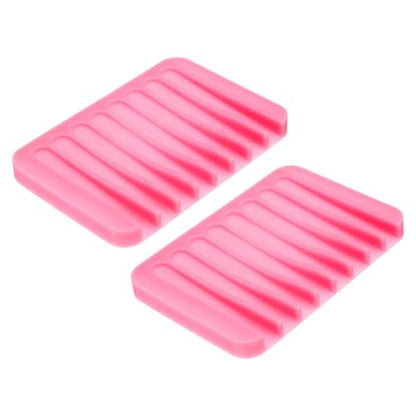 uxcell 2 Pcs Self Draining Silicone Soap Dish, Soap Tray with Drainage for Bathroom Shower Kitchen Sink, 4.5" x 3.1" x 0.4", Pink - color: Pink