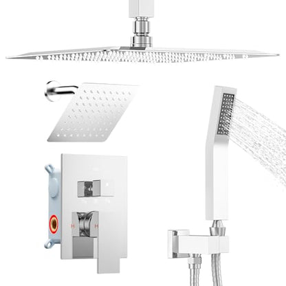 STARBATH Shower Faucet Set Shower System with Diverter Valve, Chrome | 12 Inch Ceiling Mount Rain Shower Head, 6 Inch Wall Mount Rainfall Shower Head and Handheld Spray for Two Person - color: Chrome, size: 12"+6"-02