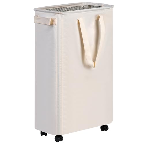 efluky Slim Laundry Hamper with Wheels, Rolling Laundry Basket for Clothes, Small Laundry Basket for Bedroom, Dorm and Laundry Room, 60L (12.7 Gallons) Beige - color: Beige, size: 60L
