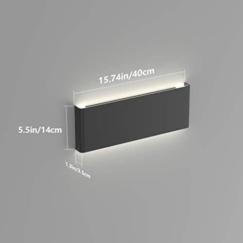 Ralbay 15.7in Wall Sconce 2-Pack Indoor Modern Light Fixtures 14W LED Up and Down Black Bathroom Wall Lighting Fixtures Natural White Light 4500K - color: Black-Natural White, size: 15.7 inch