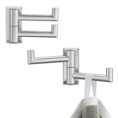 Aomasi Brushed Nickel 2 Pack Swivel Coat Hooks, 304 Stainless Steel Foldable Towel Hooks with 2 Rotating Arms, Wall Mounted - color: Brushed Nickel, size: 2 Pack